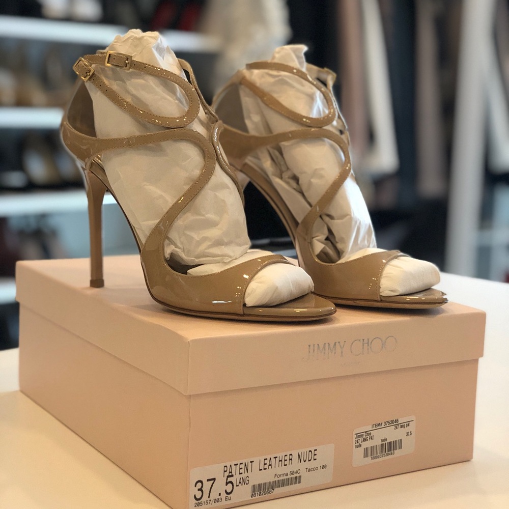 Jimmy Choo Nude Patent Leather Lang Sandal